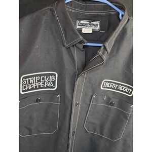Throttle Threads Strip Club Choppers Work Shirt Mens Black Mechanic Button Up XL